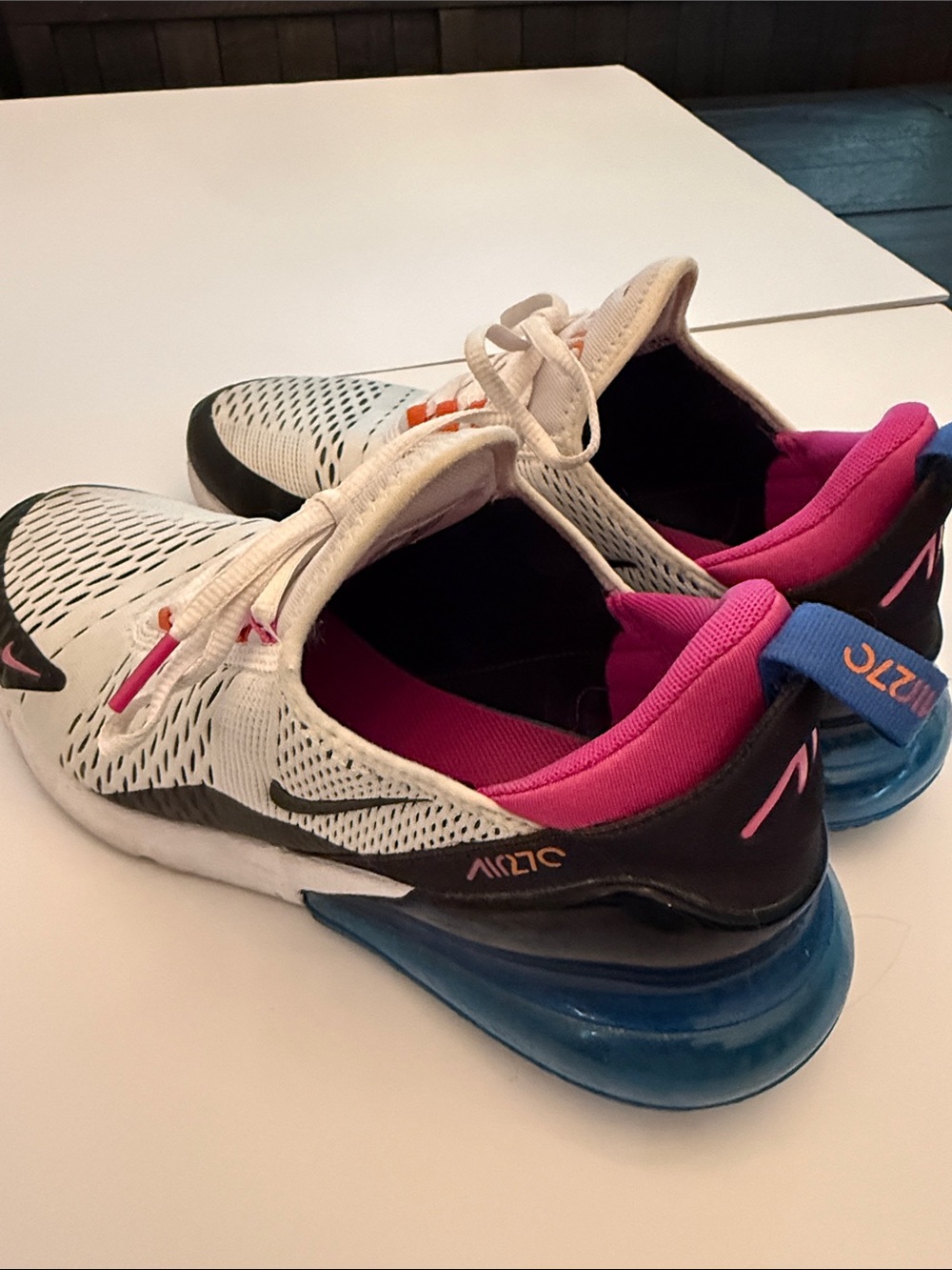 Men’s Nike Air Max 270 Sneakers - White with Pink & Blue